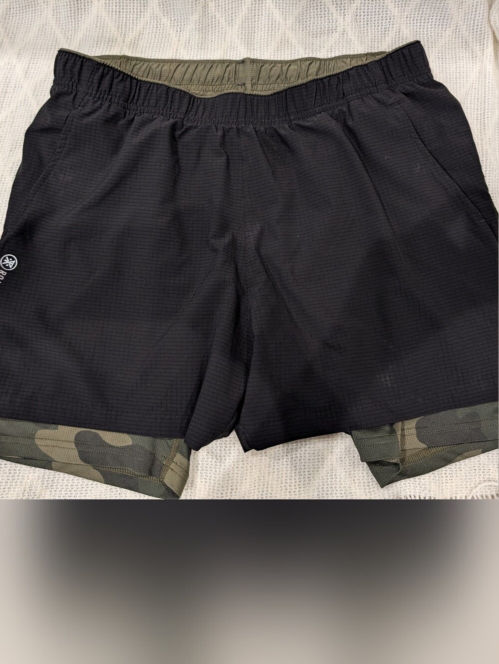 Roark Black Athletic Shorts with Olive Camo Hem